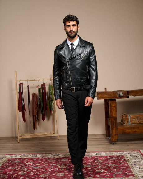 Chiodo Tre Tasche Nero Uomo in Pelle - Armando | Leather Trend 2