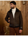 Man's Dark Brown Smooth effect jacket in real Shearling and Nabuk Leather 100% made in Italy
