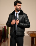 Giacca uomo nera in vero montone Shearling 100% made in Italy