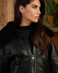 Women’s jacket Black genuine Shearling 100% made in Italy