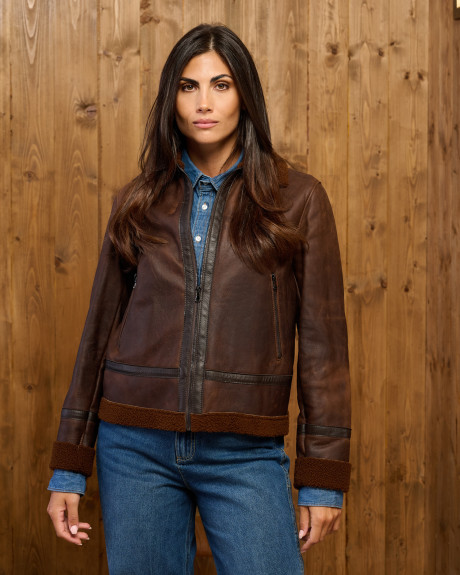 Women's Dark Brown Shearling Jacket - Matilde | Leather Trend