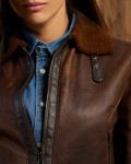 Women's jacket in real Brown and white Shearling 100% made in Italy