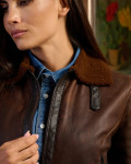Women's jacket in real Brown and white Shearling 100% made in Italy