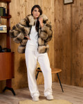 Woman jacket mod. black and brown in genuine leather and fur 100% made in Italy