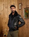 Bomber in Pelle e Montone Nero - Dante | Leather Trend