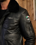 Black Leather and Shearling Bomber Jacket - Dante | Leather Trend