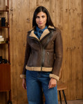 Women's Perfecto jacket in real Dark Brown Shearling 100% made in Italy