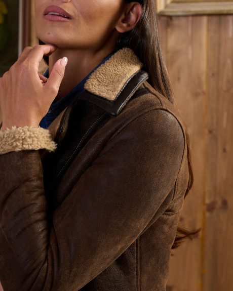 Women's Perfecto jacket in real Dark Brown Shearling 100% made in Italy 2