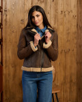 Women's Perfecto jacket in real Dark Brown Shearling 100% made in Italy