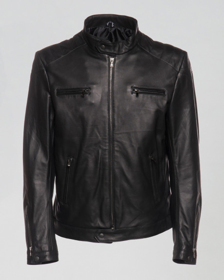 Giacca Biker  in pelle uomo mod. Alfonso colore Nero in vera pelle 100% made in Italy 2