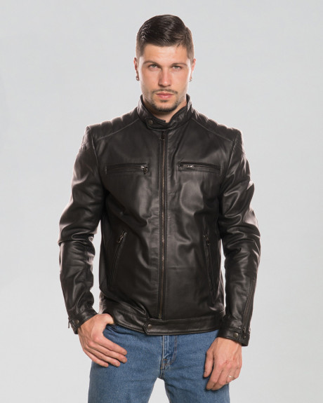 Giacca Biker  in pelle uomo mod. Alfonso colore Nero in vera pelle 100% made in Italy