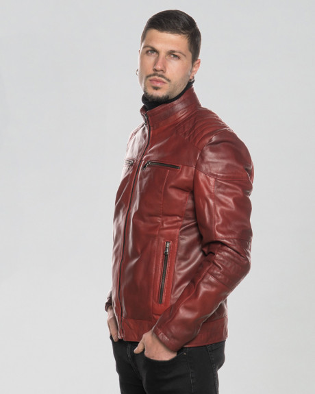 Men's Bordeaux Leather Biker Jacket - Attila | Leather Trend 2