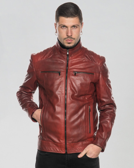 Men's Bordeaux Leather Biker Jacket - Attila | Leather Trend