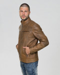Men's leather jacket mod. Biker in genuine Mud color leather 100% made in Italy