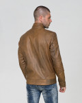 Men's leather jacket mod. Biker in genuine Mud color leather 100% made in Italy