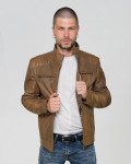 Men's leather jacket mod. Biker in genuine Mud color leather 100% made in Italy