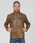Men's leather jacket mod. Biker in genuine Mud color leather 100% made in Italy