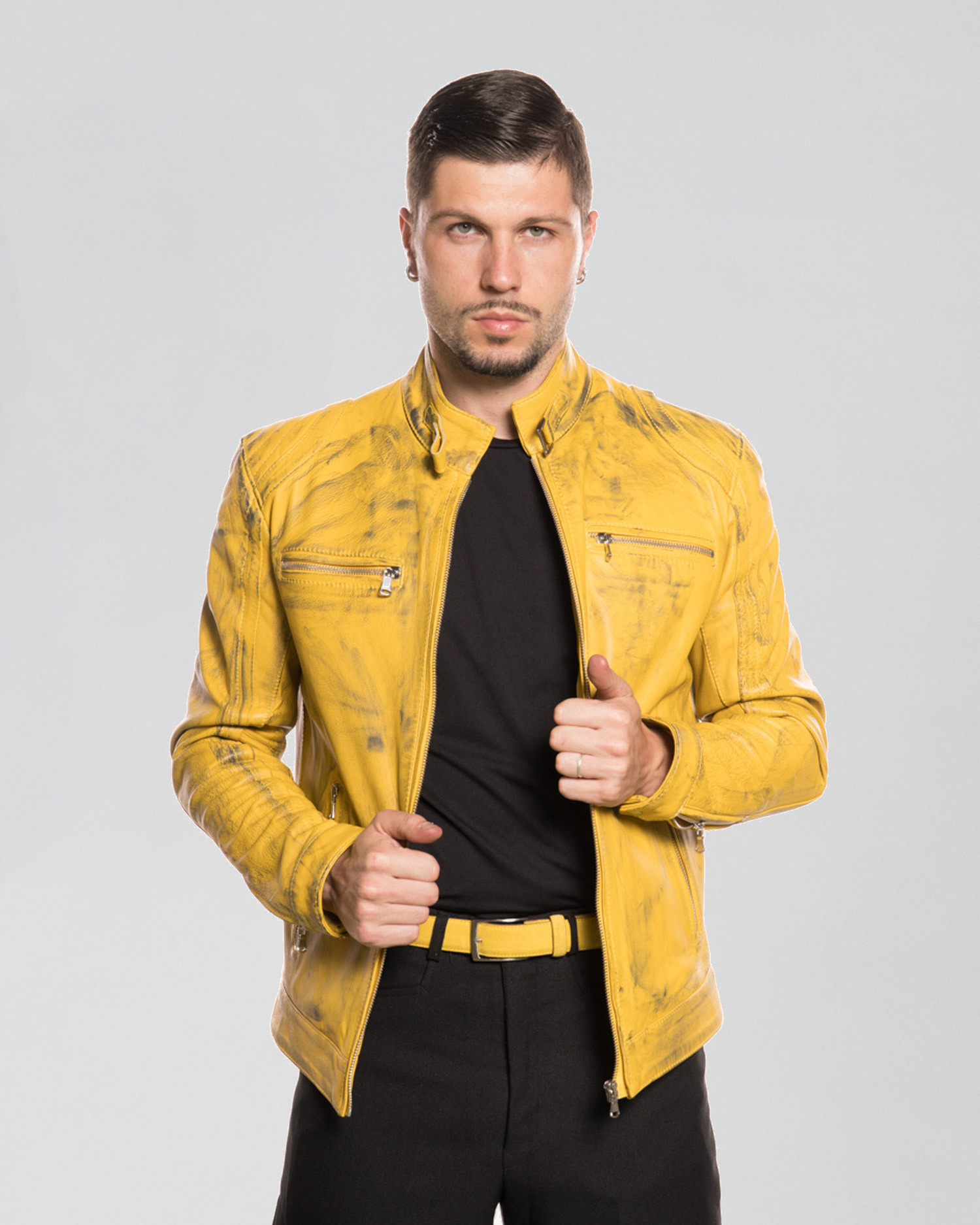 Avatar - Biker Uomo Giallo Tamponato in vera pelle