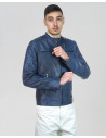 Men's Blue Leather Biker Jacket – U05 | Leather Trend
