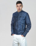 Biker in Pelle da Uomo Blu – U05 | Leather Trend