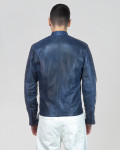 Biker in Pelle da Uomo Blu – U05 | Leather Trend