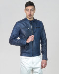 Biker in Pelle da Uomo Blu – U05 | Leather Trend