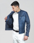 Biker in Pelle da Uomo Blu – U05 | Leather Trend