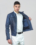 Biker in Pelle da Uomo Blu – U05 | Leather Trend