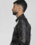 Men's Dark Brown Scretched Leather Biker Jacket – U05 | Leather Trend