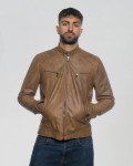 Men's Light Brown Leather Biker Jacket - U06 | Leather Trend