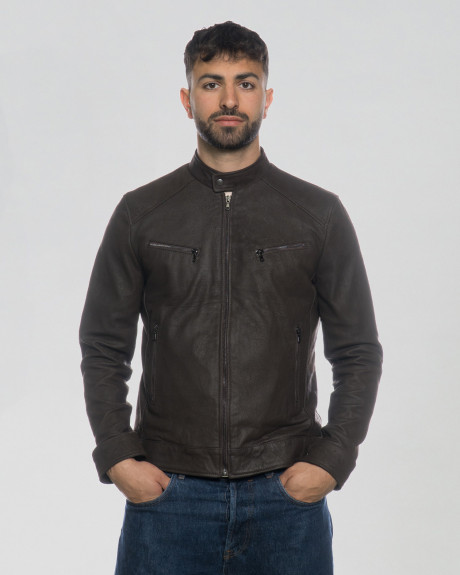Giacca uomo testa di moro Nabuk in vera pelle con effetto Graffiato 100% made in Italy