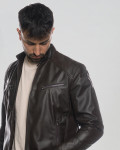 Men's Dark Brown Leather Biker Jacket - U06 | Leather Trend