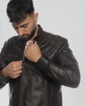 Men's Dark Brown Leather Biker Jacket - U06 | Leather Trend