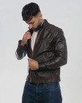 Men's Dark Brown Leather Biker Jacket - U06 | Leather Trend