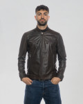 Men's Dark Brown Leather Biker Jacket - U06 | Leather Trend