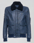 Blue Leather and Shearling Bomber Jacket - Dante | Leather Trend