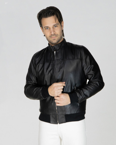 Men's Black Leather Bomber Jacket - Frank | Leather Trend