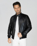 Men's Black Leather Bomber Jacket - Frank | Leather Trend
