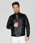 Men's Black Leather Bomber Jacket - Frank | Leather Trend