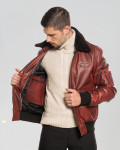Bomber in Pelle e Montone Bordeaux - Dante | Leather Trend