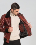 Bordeaux Leather and Shearling Bomber Jacket - Dante | Leather Trend