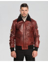 Bordeaux Leather and Shearling Bomber Jacket - Dante | Leather Trend