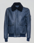 Men's leather jacket mod. Pilot bomber in genuine Blue leather 100% made in Italy