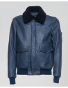 Giacca uomo mod. Bomber Blu in vera pelle 100% made in Italy