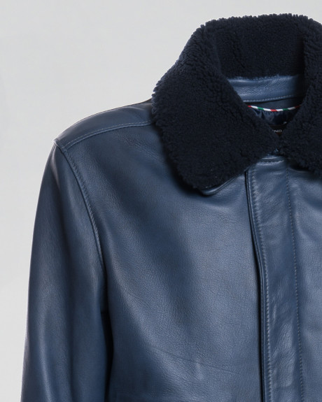 Men's leather jacket mod. Pilot bomber in genuine Blue leather 100% made in Italy 2
