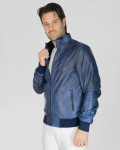Men's Blue Bomber Jacket – Victor | Leather Trend