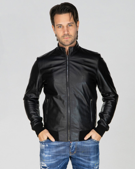 Men's Black Bomber Jacket – Victor | Leather Trend