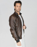 Men's Dark Brown Bomber Jacket – Victor | Leather Trend