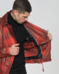 Chiodo Tre Tasche Rosso Tamponato Uomo in Pelle | Leather Trend