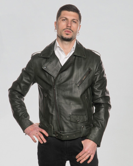 Chiodo Tre Tasche Verde Uomo in Pelle - Armando | Leather Trend